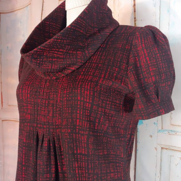 Calvin Klein cow neck princess sleeve stretch fabric zipper dress/size S/red blk - Picture 5 of 10